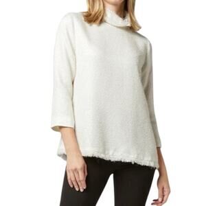 Ann Mashburn Ana Metallic French Tweed Fringe Top Ivory Silver NWT XS